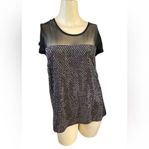 Lynn Ryan black sequin mesh panel top Women’s size L